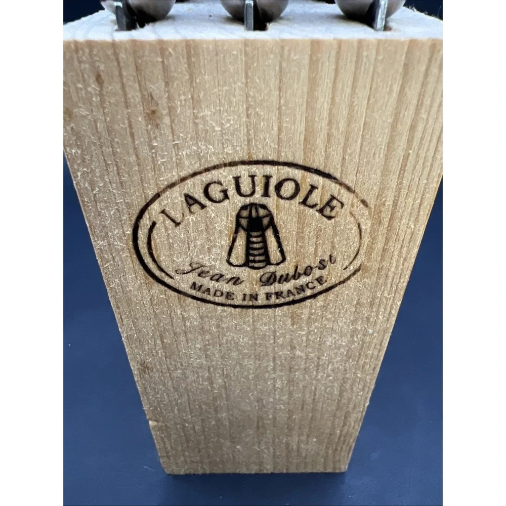 Jean Dubost Laguiole Steak Knives Set of 6 Black Handles Inox with Wooden Block